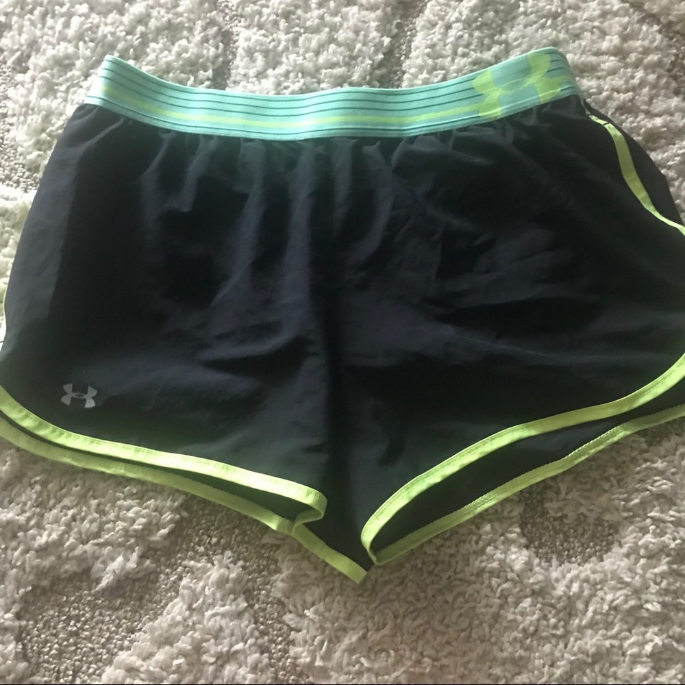 Black/green/yellow Under Armour running shorts Med